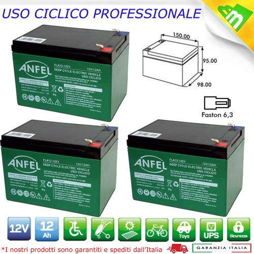KIT BATTERIE 36V 12Ah GEL/AGM CICLICHE DEEP-CYCLE BICI ELETTRICA - 3 x 12V 6-DZM-12