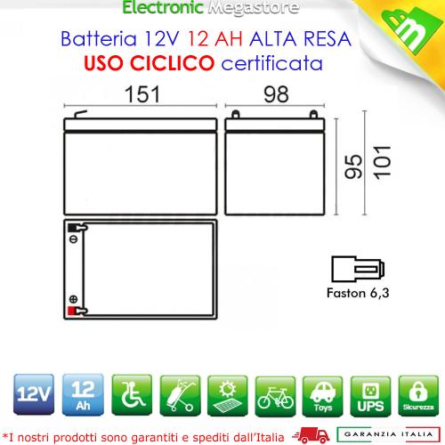 KIT BATTERIE 36V 12Ah GEL/AGM CICLICHE DEEP-CYCLE BICI ELETTRICA - 3 x 12V 6-DZM-12