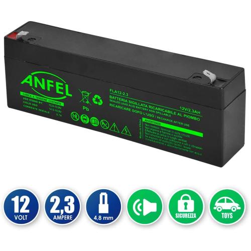 BATTERIA AL PIOMBO RICARICABILE 12V 7AH + 12V 2,3Ah Per allarmi antifurti sicurezza videosorveglianza