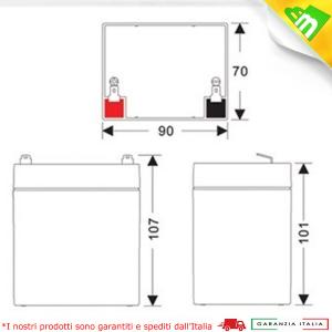 BATTERIA AL PIOMBO 12V 5,2 AH 90 x 70 x 101x 107mm PER GRUPPI UPS PIOMBO ERMETICA RICARICABILE