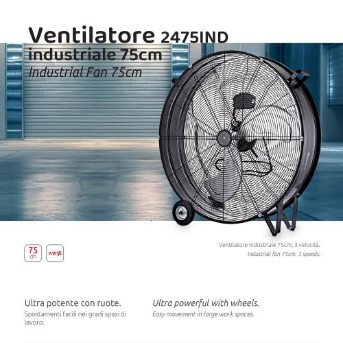 VENTILATORE INDUSTRIALE 75 CM MELCHIONI 118620064 MF 2475IND 124W 3 VELOCITA RUOTE