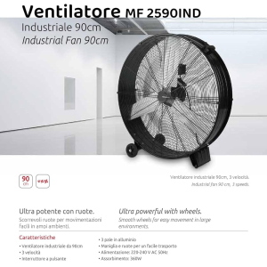 Ventilatore Industriale 118620076 90cm con Ruote Melchioni MF2590IND 360W Alta Potenza