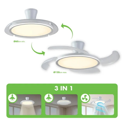 Ventilatore Soffitto con luce LED 4400 LUMEN 120 cm Pale Retrattili a Scomparsa 3CCT luce selezionabile Calda, Naturale e Fredda DC 35W VITO AP524880
