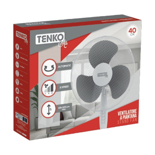 Ventilatore da Pavimento a Piantana Silenziono 40 cm 40Watt Ventilatore a Piantana Tenko AP521001 40W Ø40cm 3 Velocità Oscillante H120cm