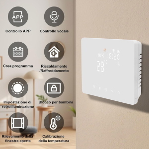 Cronotermostato Smart WiFi per Caldaia o Raffreddamento NERO App Tuya/Smart Life e Vocal Assistant Compatibile Alexa/Google,con pannello soft-touch da Parete o Scatola 503 Termostato Digitale WiFi