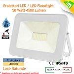 FARO LED FARETTO SOTTILE 50W LUCE NATURALE 4000K ESTERNO INTERNO ULTRA SLIM SMD BIANCO ALTA RESA IP65