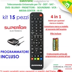 KIT 15 TELECOMANDI UNIVERSALE PROGRAMMABILE 4:1 DA PC PER TV,DECODER ETC..