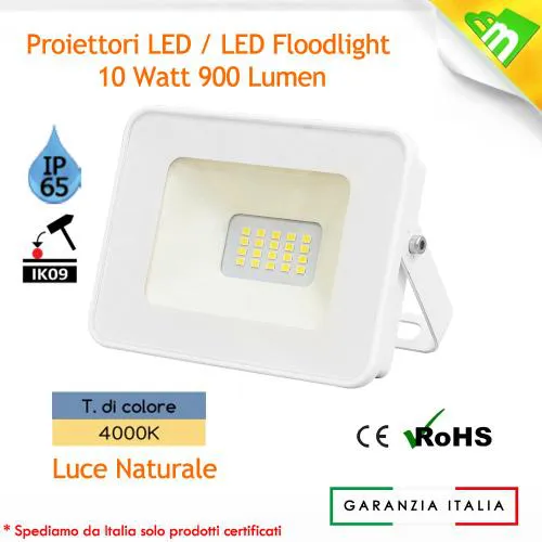 FARO LED FARETTO SOTTILE 10W LUCE NATURALE 4000K ESTERNO INTERNO ULTRA SLIM SMD BIANCO ALTA RESA IP65
