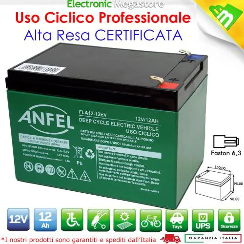 KIT BATTERIE 36V 12Ah GEL/AGM CICLICHE DEEP-CYCLE BICI ELETTRICA - 3 x 12V 6-DZM-12