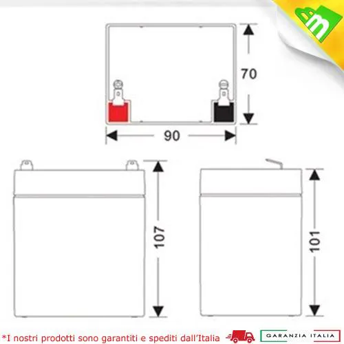 BATTERIA AL PIOMBO 12V 5,2 AH 90 x 70 x 101x 107mm PER GRUPPI UPS PIOMBO ERMETICA RICARICABILE