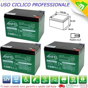 KIT BATTERIE 36V 12Ah GEL/AGM CICLICHE DEEP-CYCLE BICI ELETTRICA - 3 x 12V 6-DZM-12