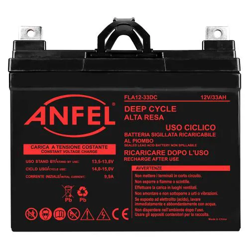 Batteria al Piombo 12V 33Ah DC VRLA Ciclica (Deep Cycle) Ermetica Ricaricabile Terminale vite M6 ALTA RESA PROFESSIONALE