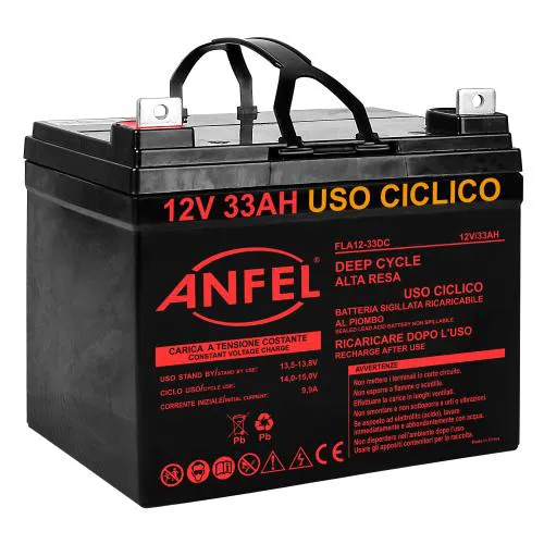 Batteria al Piombo 12V 33Ah DC VRLA Ciclica (Deep Cycle) Ermetica Ricaricabile Terminale vite M6 ALTA RESA PROFESSIONALE
