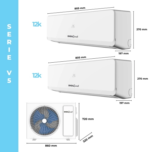 Climatizzatore Condizionatore DUAL SPLIT 12000 + 12000 BTU INVERTER R32 WIFI INCLUSO PER GESTIONE CON APP FUNZIONE I-FEEL A+++