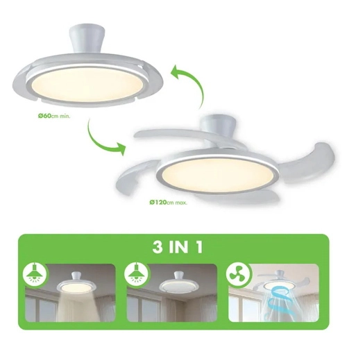 Ventilatore Soffitto con luce LED 4400 LUMEN 120 cm Pale Retrattili a Scomparsa 3CCT luce selezionabile Calda, Naturale e Fredda DC 35W VITO AP524880