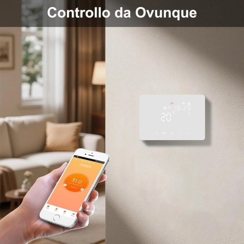 Cronotermostato Smart WiFi per Caldaia o Raffreddamento NERO App Tuya/Smart Life e Vocal Assistant Compatibile Alexa/Google,con pannello soft-touch da Parete o Scatola 503 Termostato Digitale WiFi